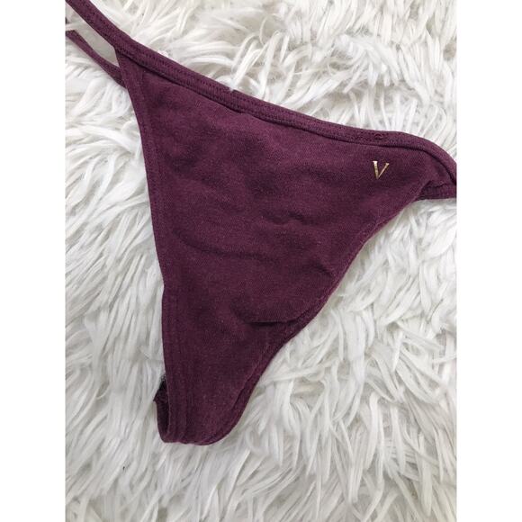 Vintage Victoria's Secret Thong V-String Soft Cotton Panties BURGUNDY Sm V - Picture 2 of 4